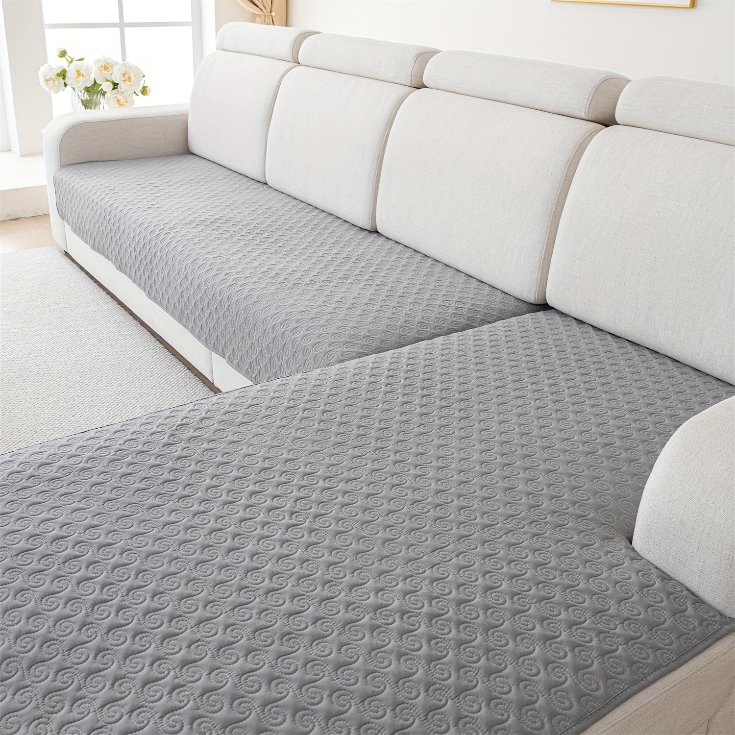 Геометрические круговые стеганые чехлы для диванов с нескользящей поверхностью - набор из 2 штук, дружелюбные к домашним животным, машинная стирка, полиэстер, совместимы с угловыми диванами, защита для гостиной