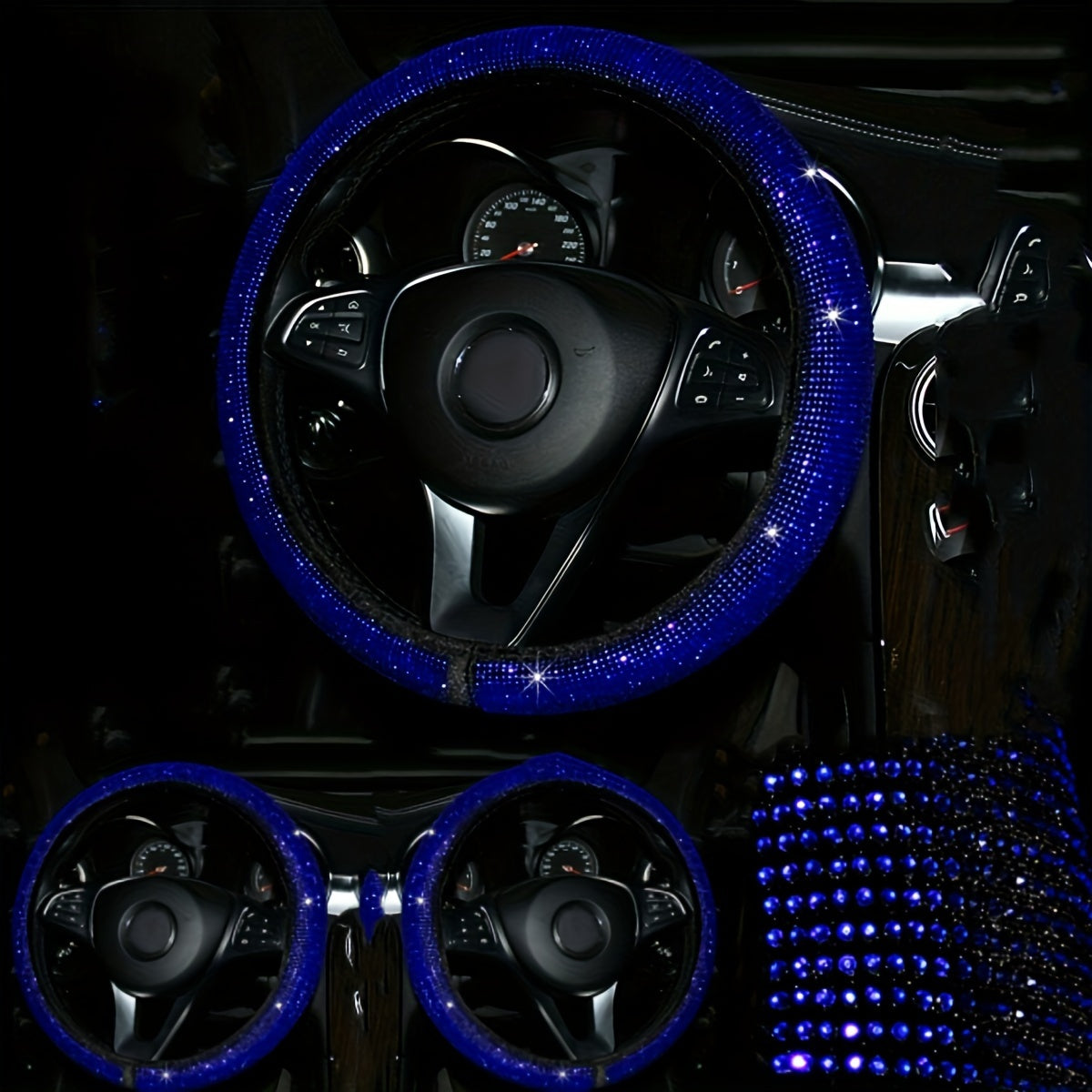 Universal Car Steering Wheel Cover Crystal Diamond Polyester 38cm