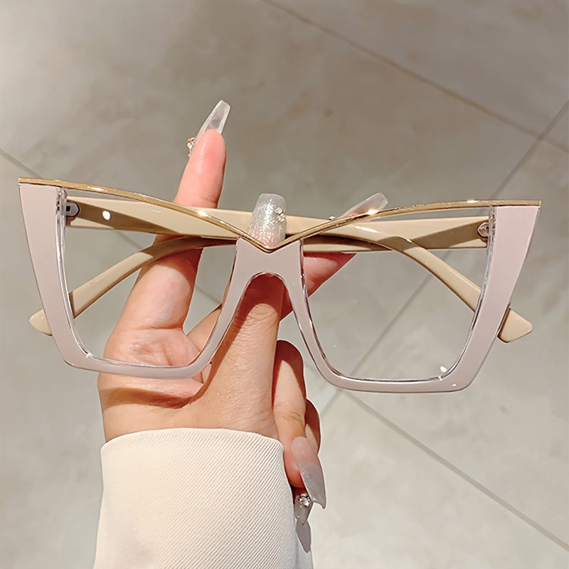 Women's Cat Eye Glasses Large Frame Clear Non-Prescription Metal Eyewear for Everyday Wear