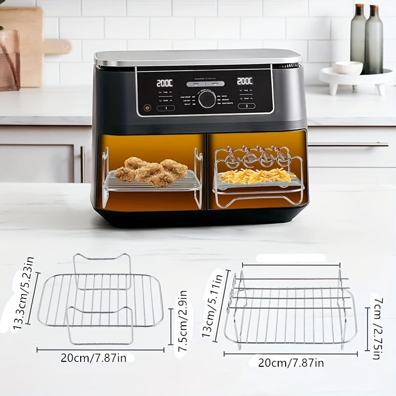 Stainless Steel Double-Layer Air Fryer Rack Set with Silicone Accessories for 6 Pieces