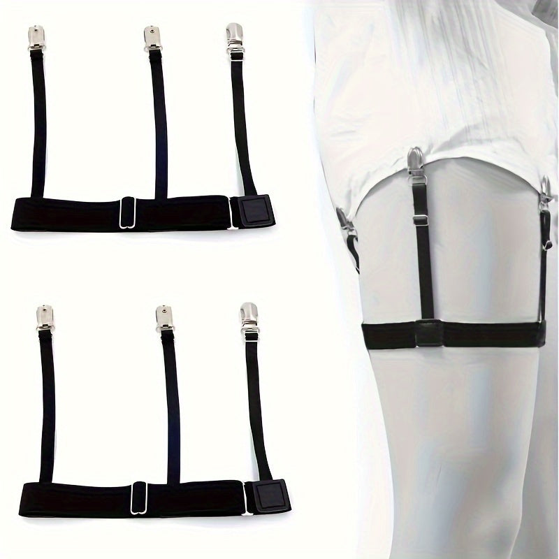 Set of 2 Nylon Adjustable Shirt Stay Garters with Non-Slip Clips for Men and Women