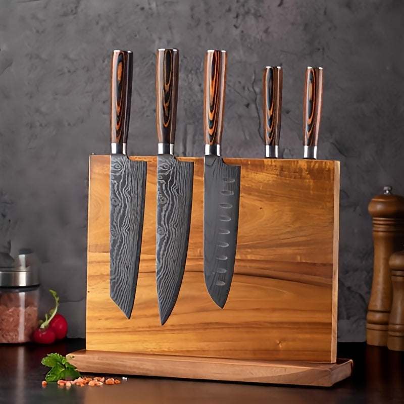 Magnetic Acacia Wood Knife Holder Square Double-Sided Kitchen Organizer