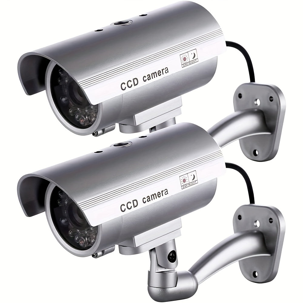 2-Pack Dummy Security Cameras Outdoor Indoor Fake CCTV with LED Lights and Warning Stickers