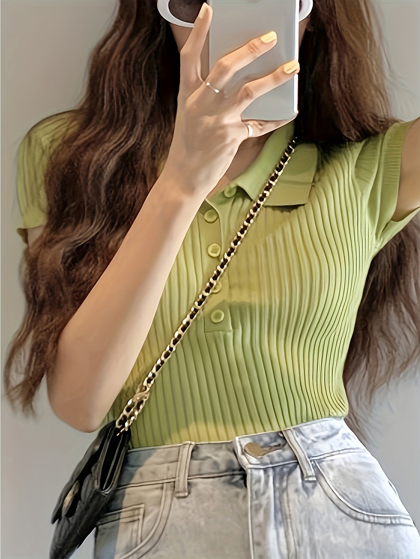 Women's Summer Polo Shirt Viscose Stretch Button Solid Casual