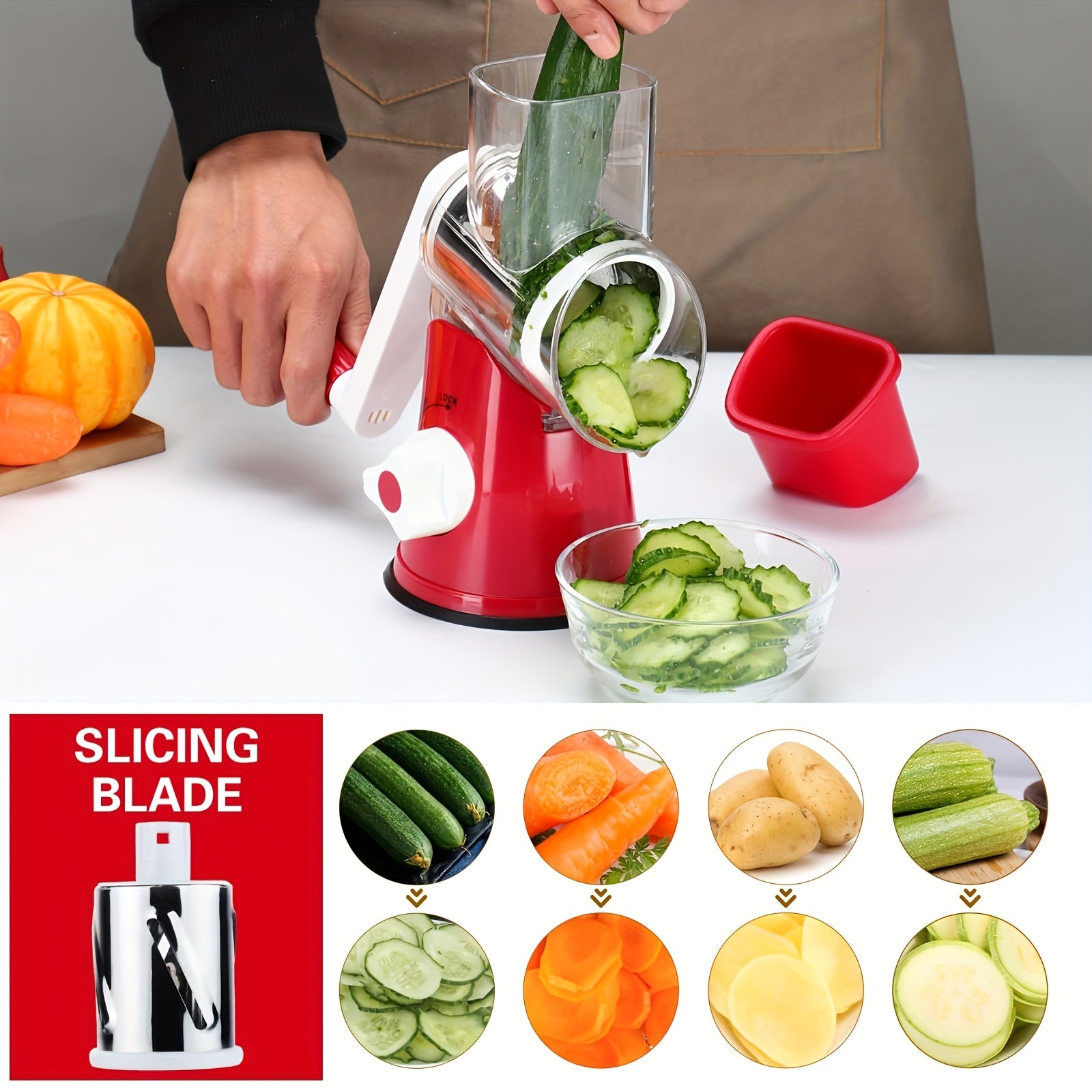 3-in-1 Manual Food Grater with Replaceable Blades for Cheese Vegetables Fruits