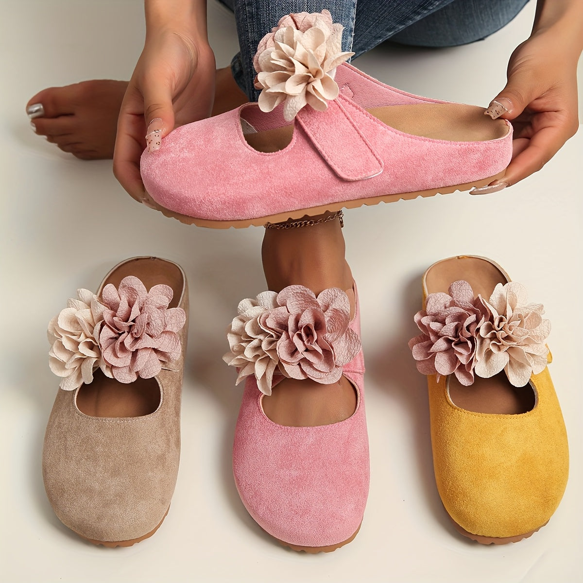 Женские туфли-слипы на платформе с амортизирующей подошвой из EVA и цветочным декором