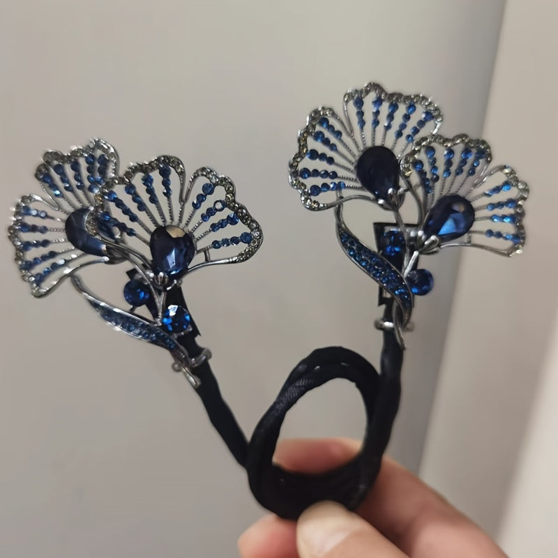 Women Ginkgo Leaf Hair Clip Vintage Style Silver Blue Hair Accessory for Updo and Bun Hairstyles
