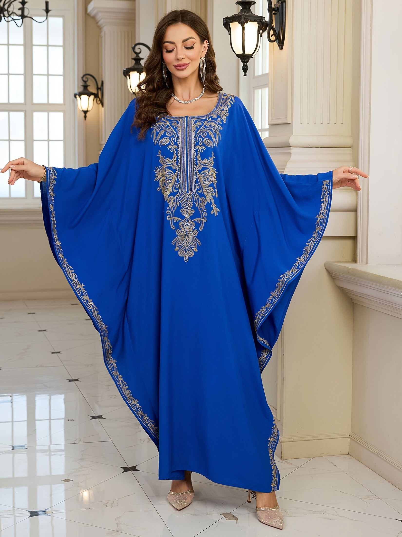 Women's Embroidered Viscose Kaftan Long Sleeve Loose-Fitting Beachwear