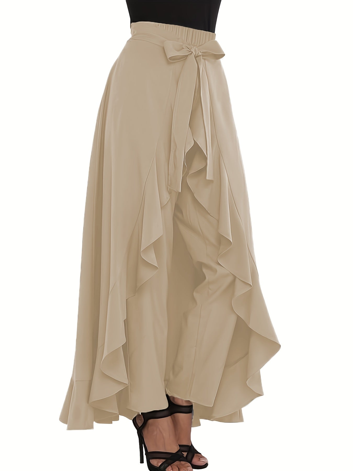 Plus Size Navy Wide-Leg Pants with Tie-Front Detail Non-Stretch Polyester Casual All-Season