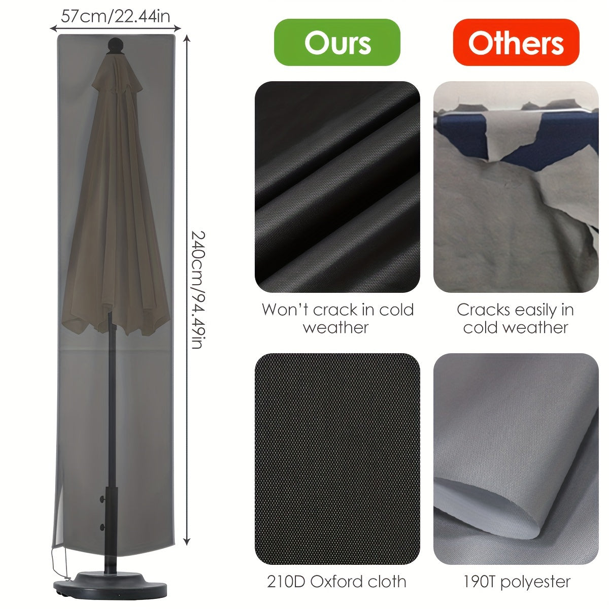 Heavy Duty Waterproof Parasol Cover 240cm x 57cm Made of 210D Oxford Cloth