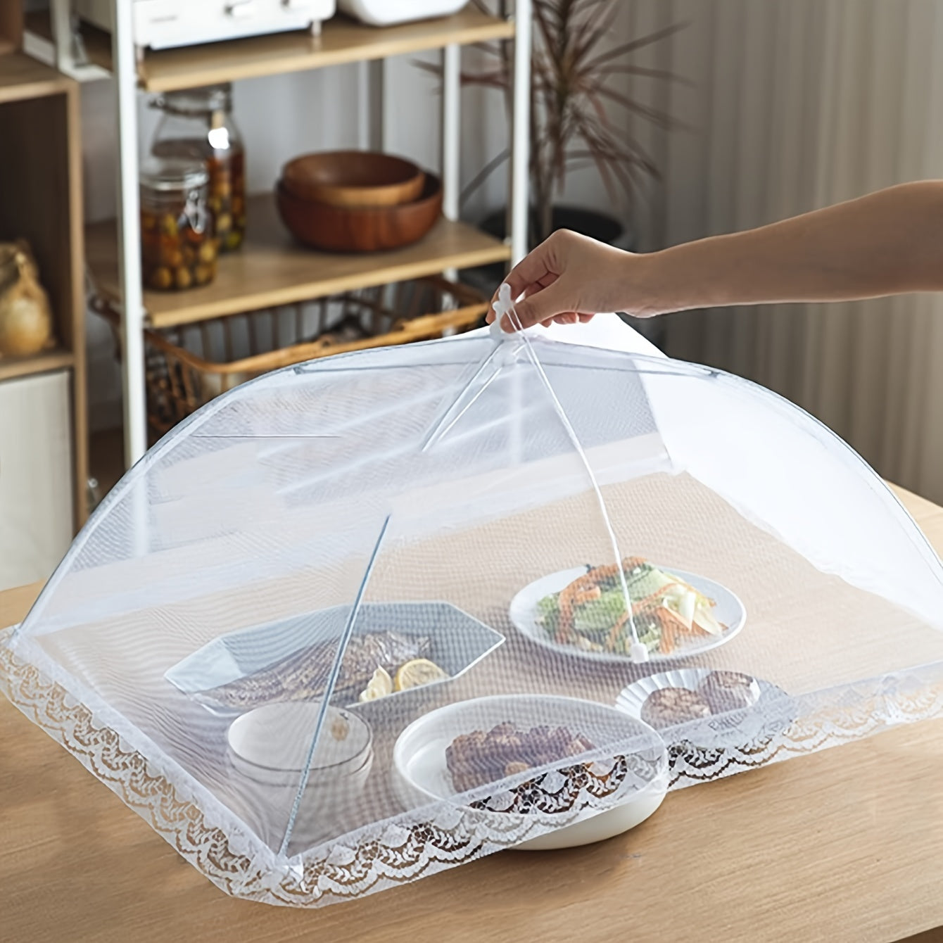 White Rice Cover Folding Dining Table Food Cover Dust Cover for Outdoor Use