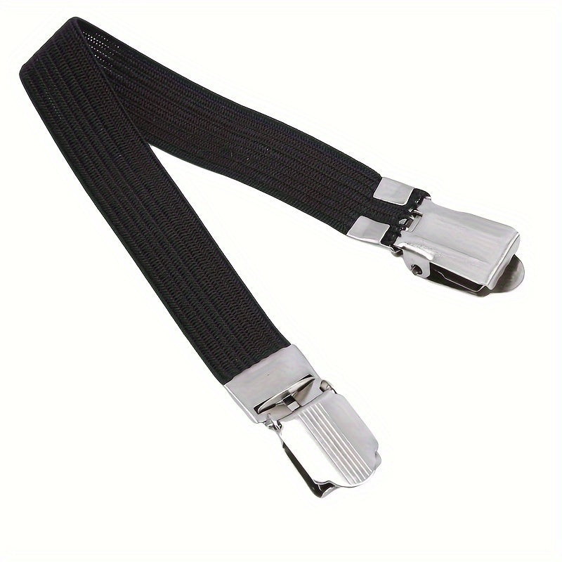 Set of 4 Elastic Bed Sheet Straps with Dual Clip Buckles for Fitted Sheets and Bedding Black