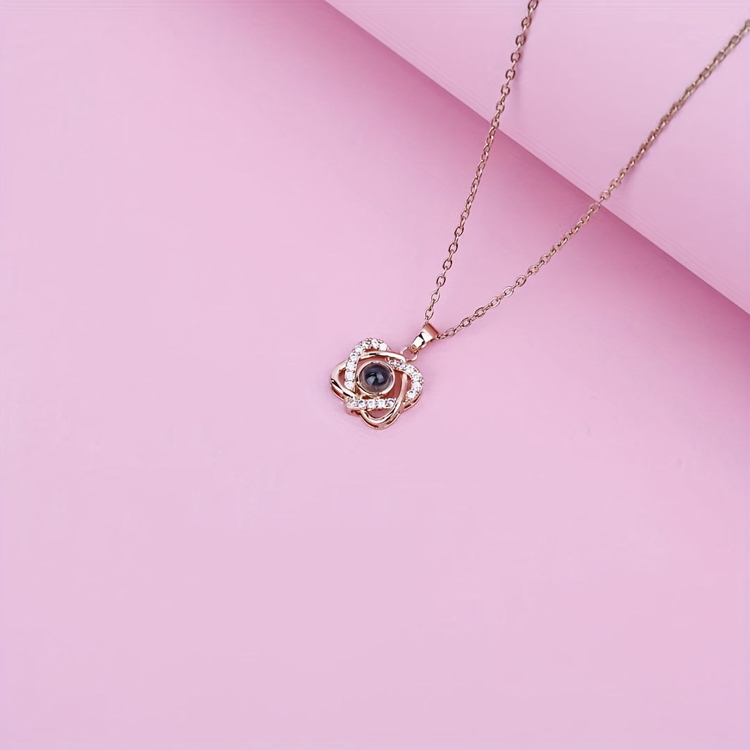 Heart-Shaped Pendant Necklace Titanium Steel Cubic Zirconia Elegant Gift for Women