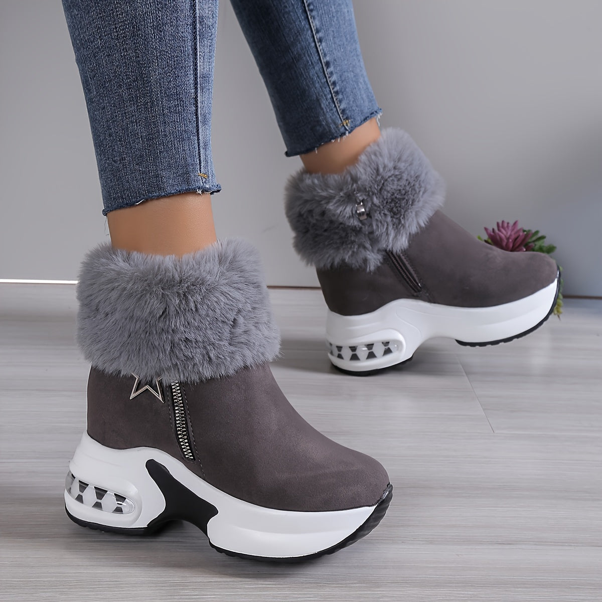 Women's Platform Wedges Ankle Boots Casual Short Warm Winter Shoes