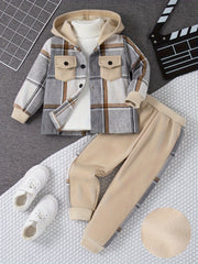 Boys' Plaid Hoodie and Joggers Set Long Sleeve Spring Fall Casual