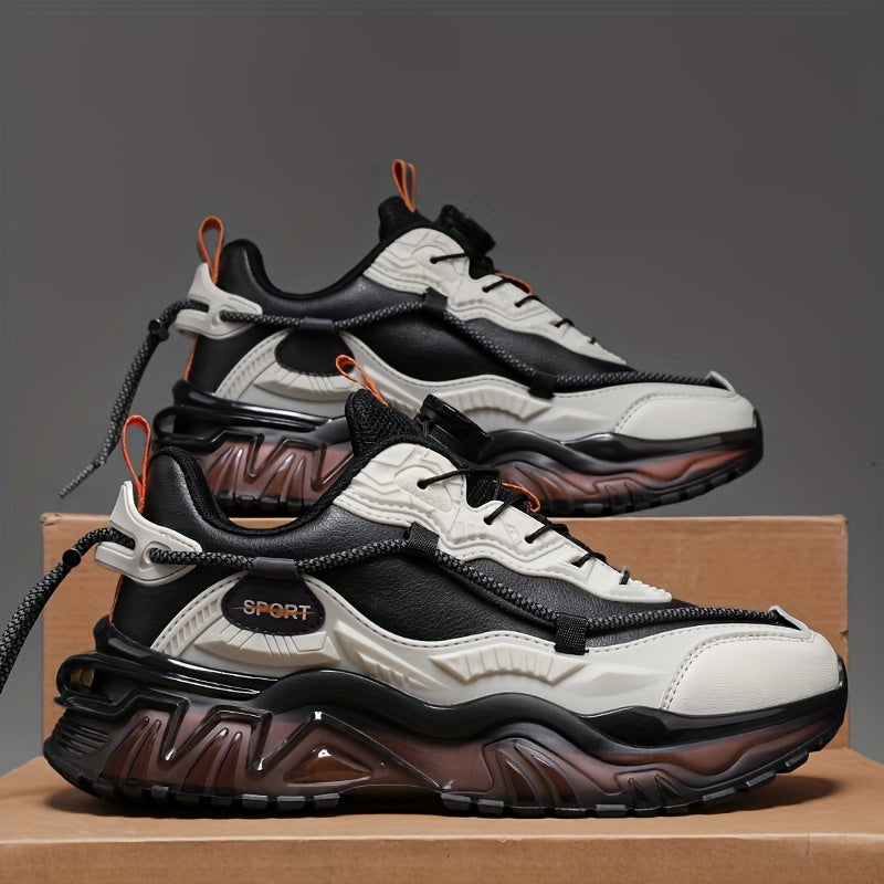 Men's Casual Sneakers Low Top Leather Upper Comfortable Durable Solid Color Shoes