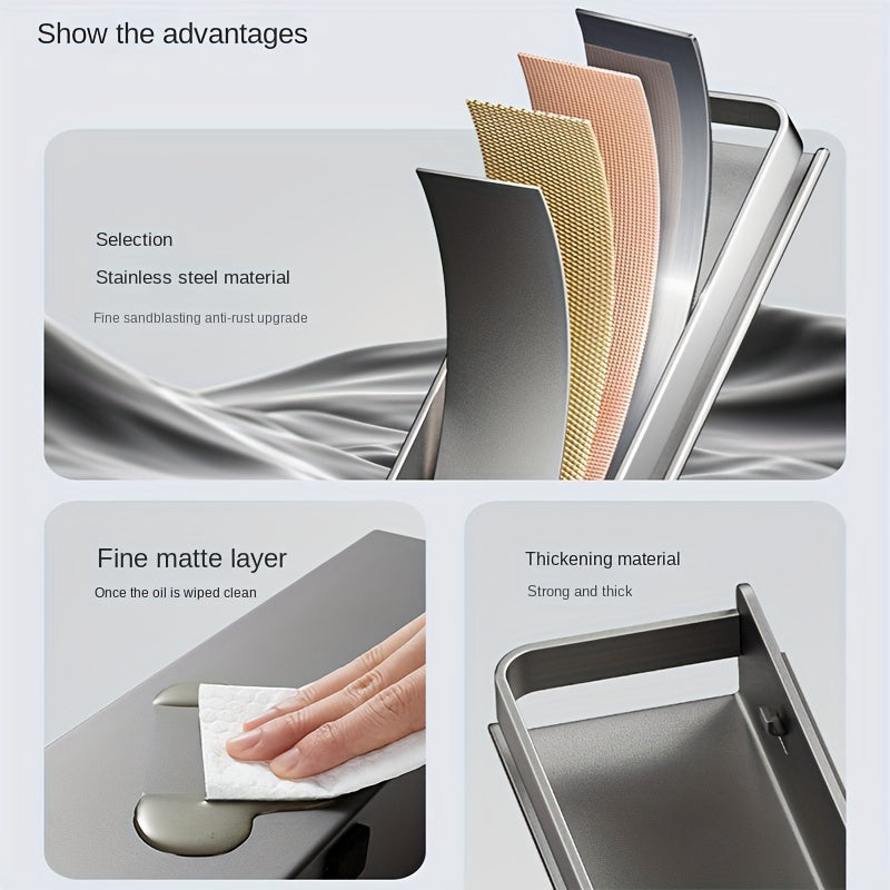 Gray Stainless Steel Wall Mount Seasoning Rack with 5 Hooks for Kitchen Storage