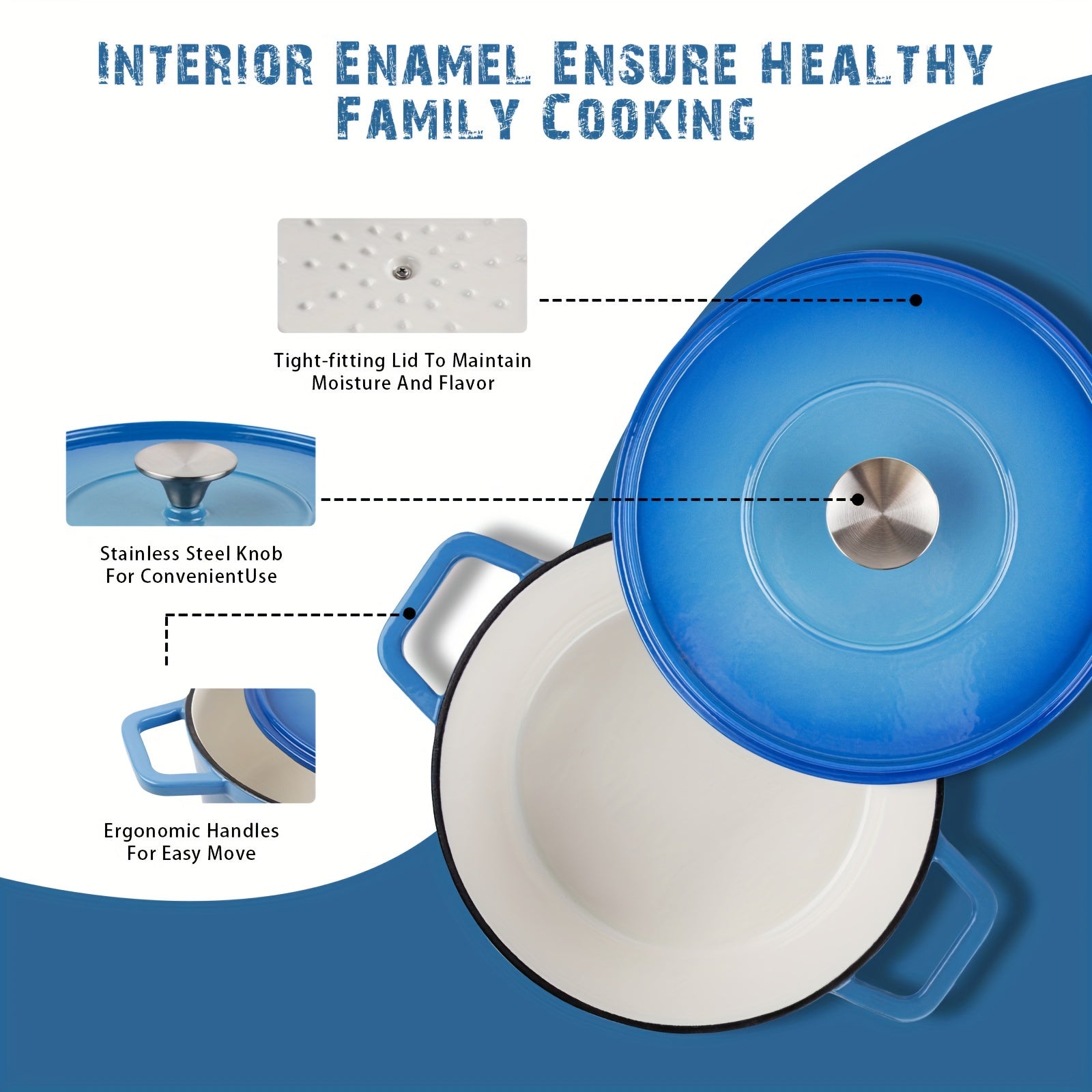 Bir parcha idish to'plami 3 kvartli yumaloq qozon va tekis qopqoqdan iborat bo'lib, gradient ko'l ko'k rangida. Qoplamasiz quyma temirdan tayyorlangan, bu mustahkam qozon oshxonangizdagi barcha pishirish ehtiyojlaringiz uchun mukammaldir.