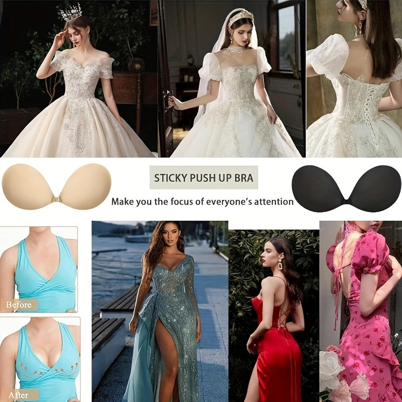 Self-Adhesive Strapless Invisible Bras Black and Skin Color for Women A-D Cups