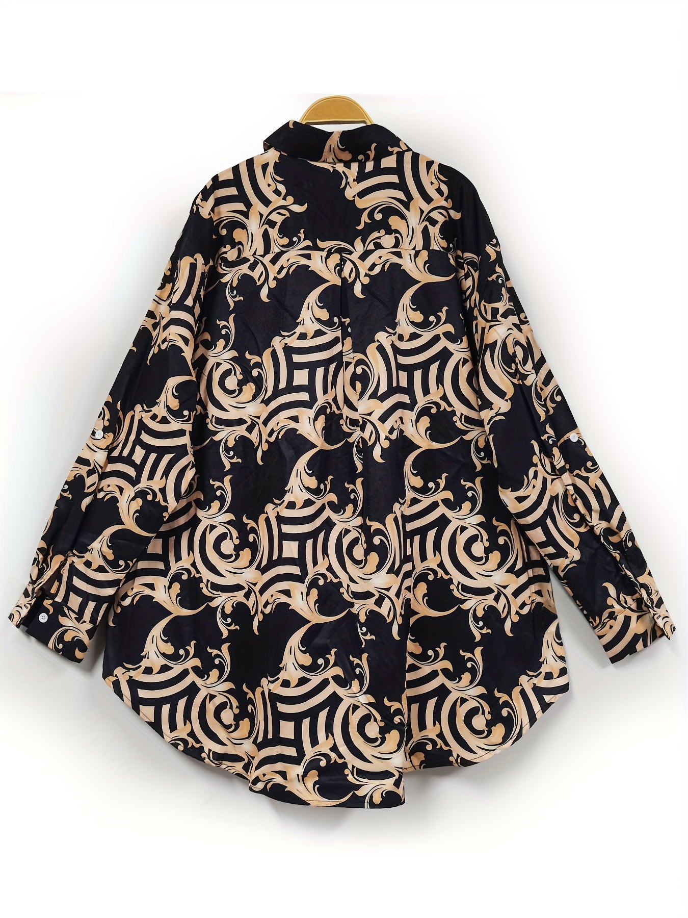 Plus Size Women's Blouse Geometric Print Long Sleeve V-Neck Office Top