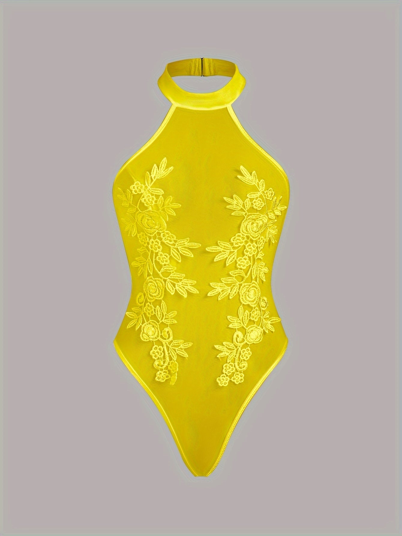 Shaffof to'r va tikilgan gullar bilan bezatilgan bodysuit, yuqori bel, qo'lda yuvish mumkin, ayollar uchun ichki kiyim to'plami.