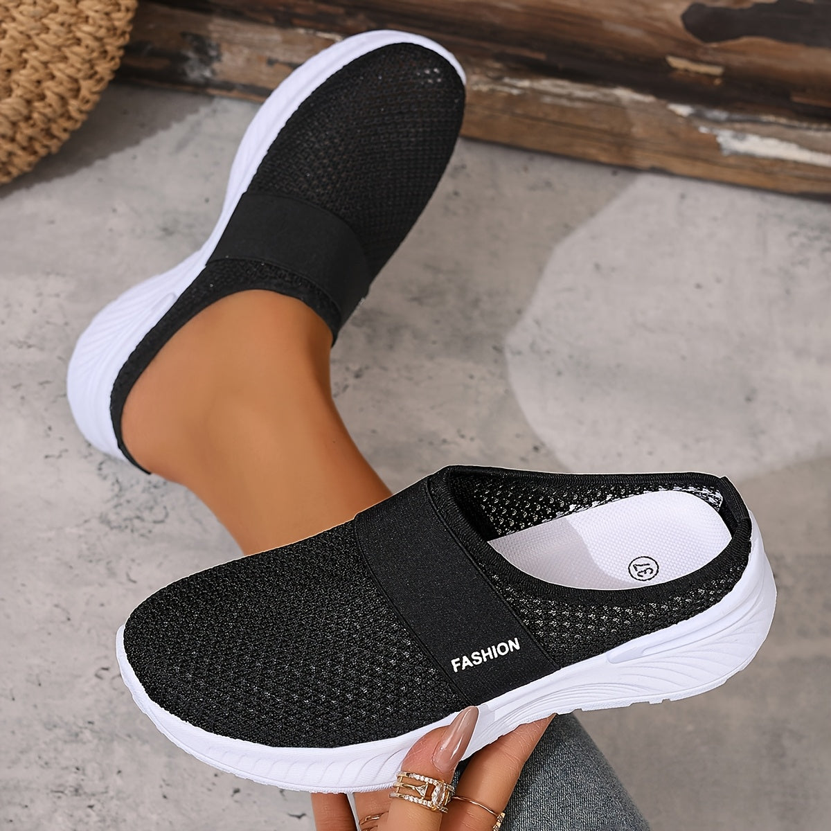 Women's Mesh Slip-On Sneakers White Black Casual Beach Summer Shoes