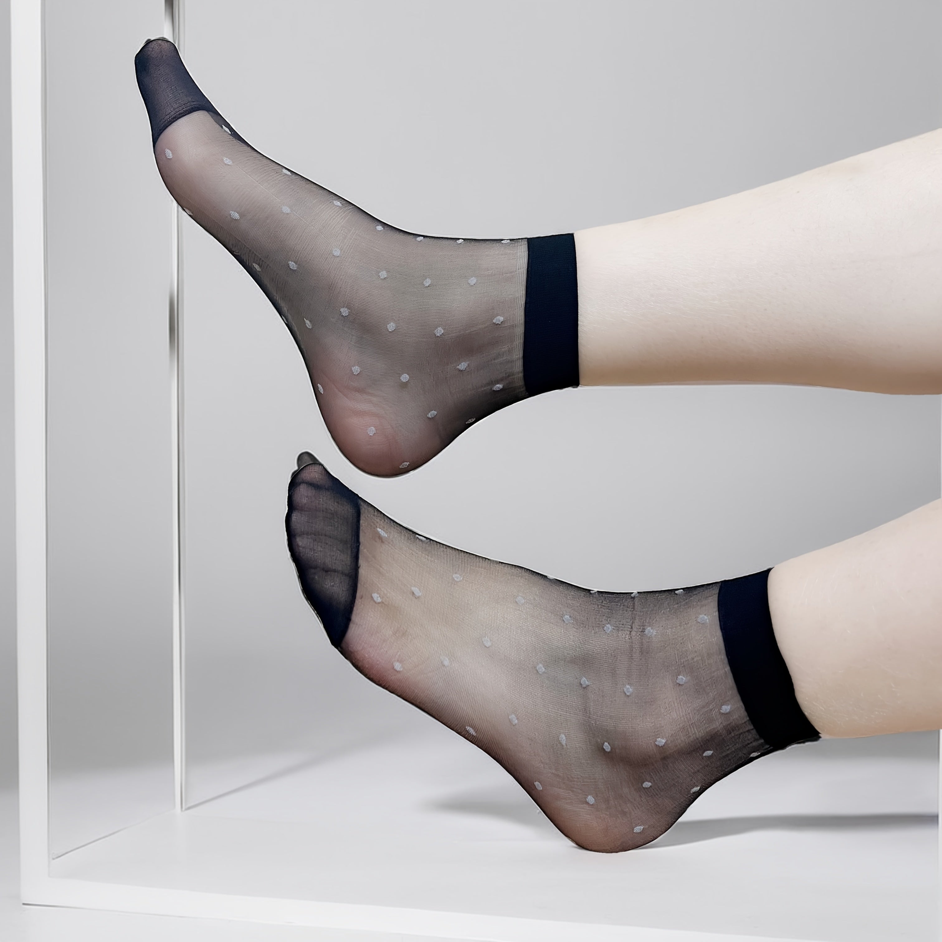 Women’s Mesh Ankle Socks 10 Pairs Polka Dot Breathable Nylon Spandex