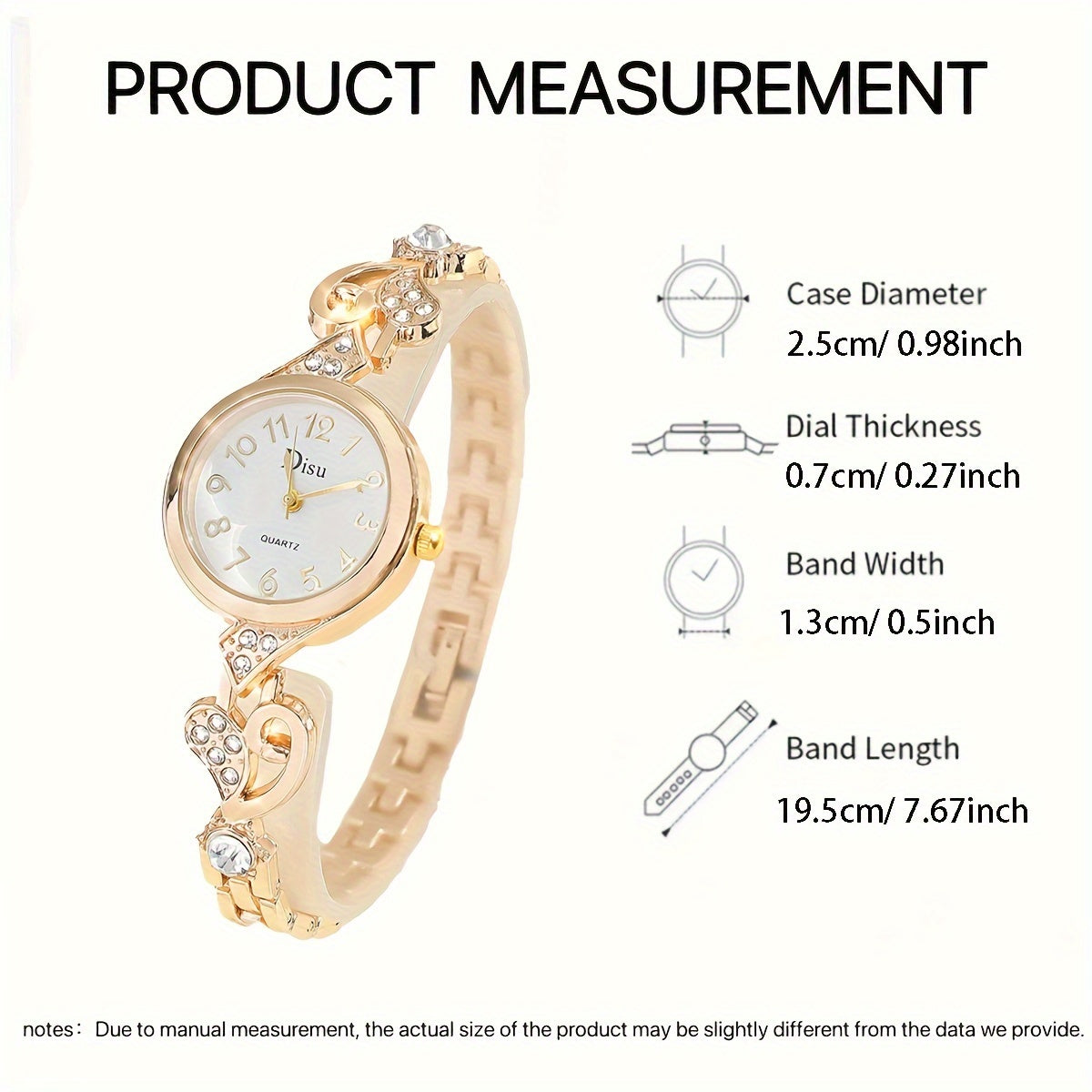 Women's Quartz Watch with Rhinestone Accents, Round Analog Bracelet, Zinc Alloy Band