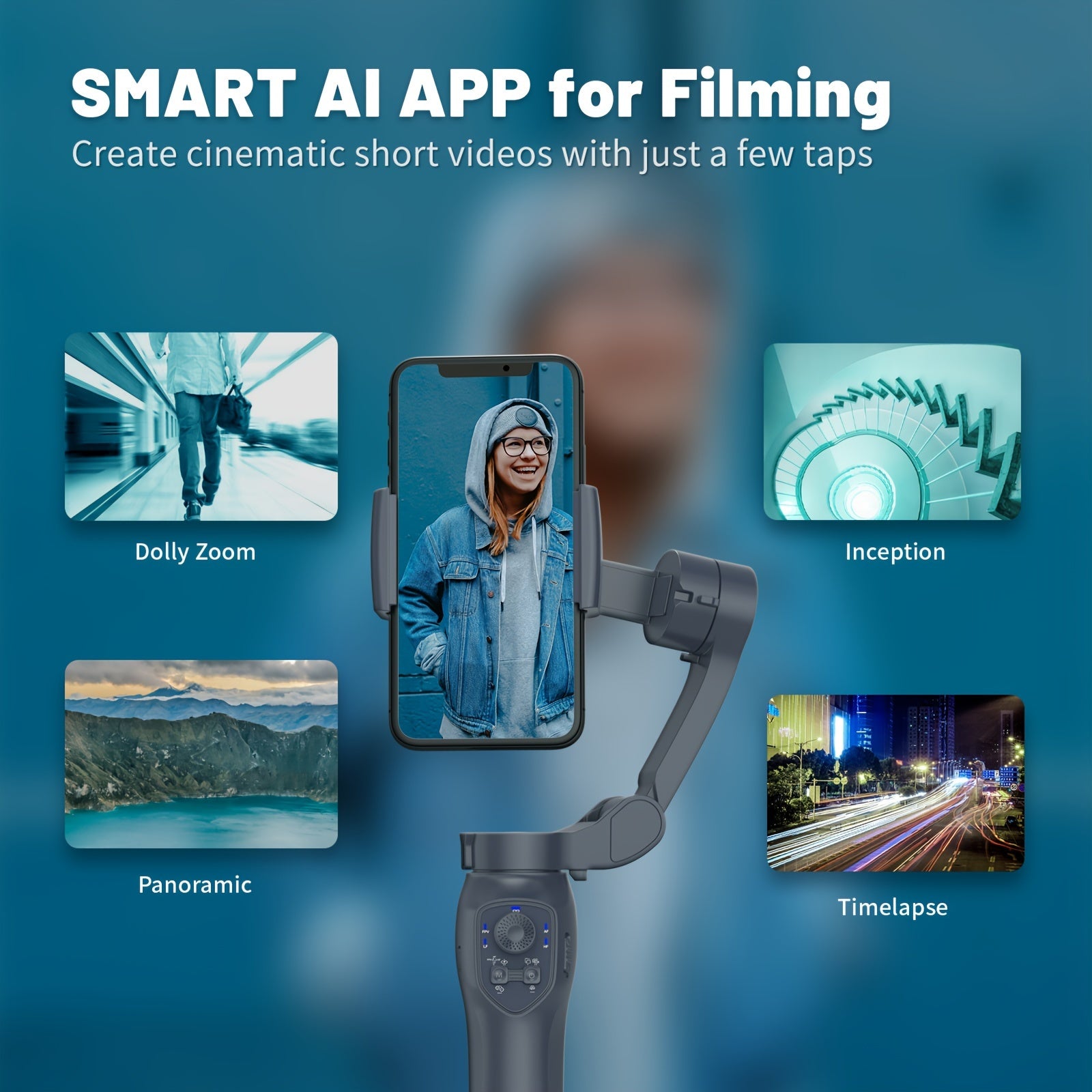 Smart 3-Axis Handheld Gimbal for Smooth Video and Vlogging with Wireless Gesture Control and Fill Light
