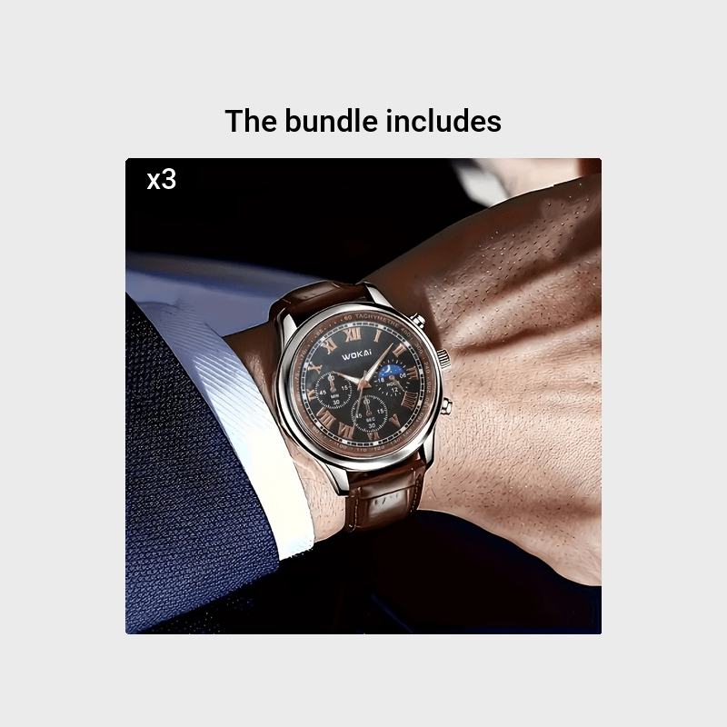 Men's Quartz Watch Faux Leather Strap Round Dial Business Wristwatch