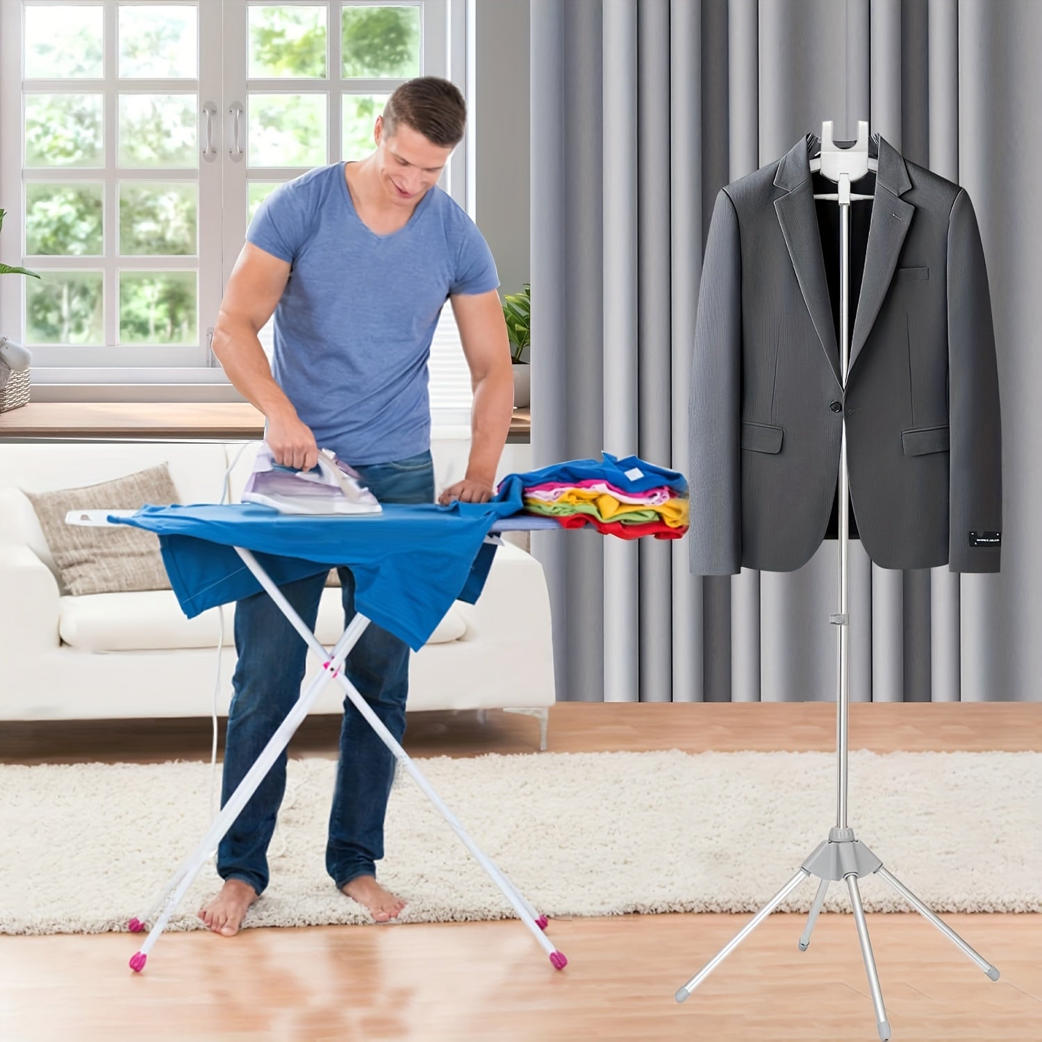 Adjustable Floor Ironing Rack with Foldable Design and Telescopic Aluminum