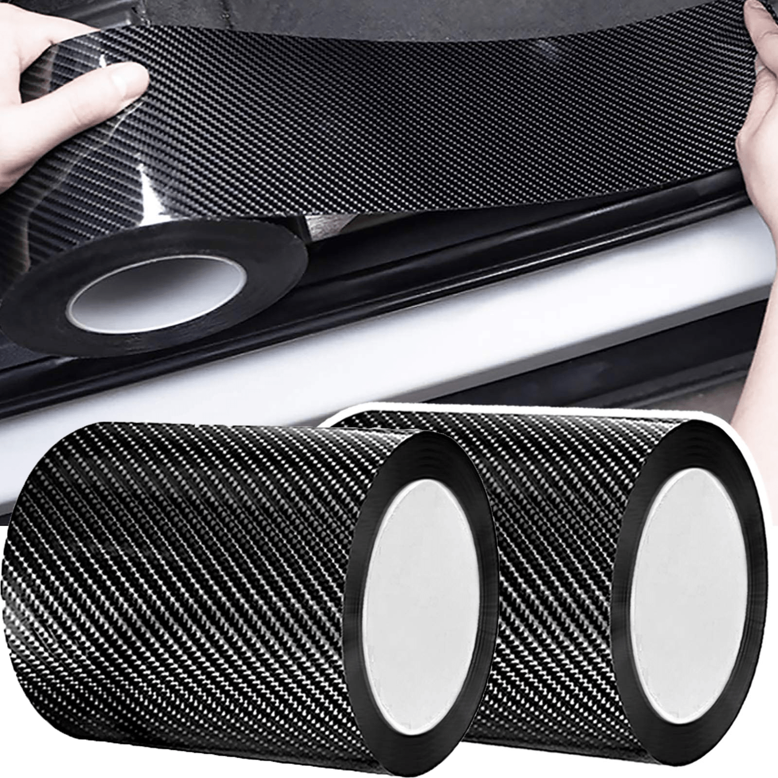 3D Nano Carbon Fiber Car Door Sill Protector Waterproof PVC Adhesive Tape Universal Fit Black