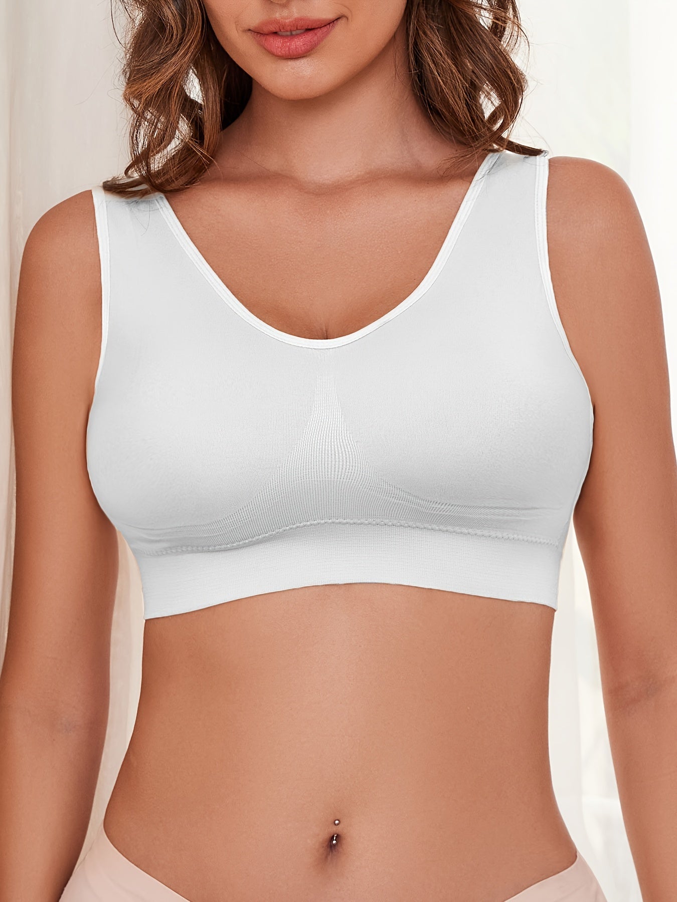 Women Nylon V-Neck Sports Bras 3-Pack Removable Pads No Underwire