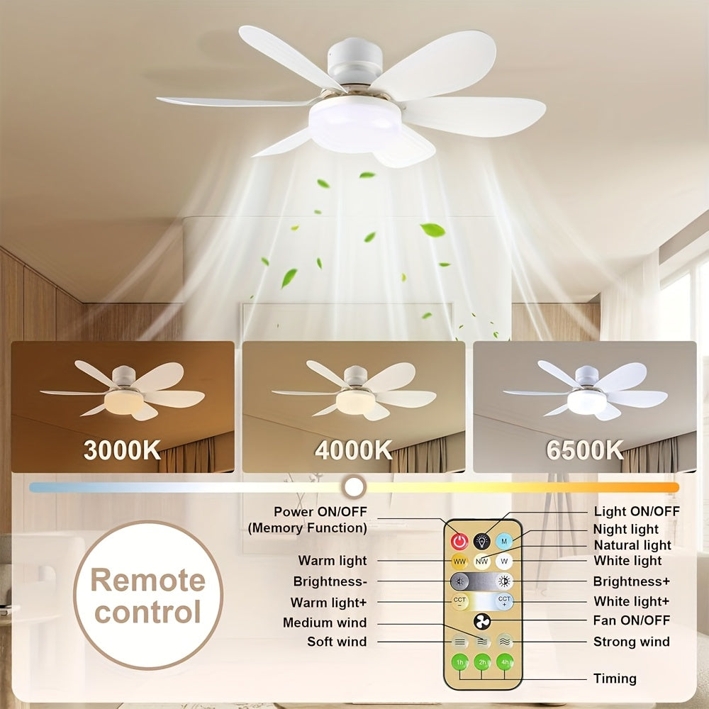 LED Ceiling Fan Light with Remote Control Adjustable Brightness and Color Temperature for Bedroom Kitchen Living Room