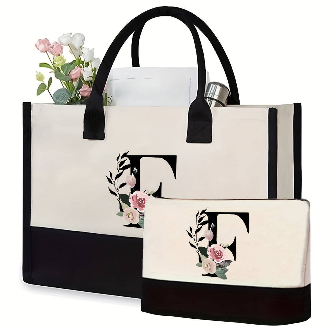 Kanvas kosmetika sumkasi, qattiq kamarlar va tasodifiy chop etish bilan, aralash ranglarda