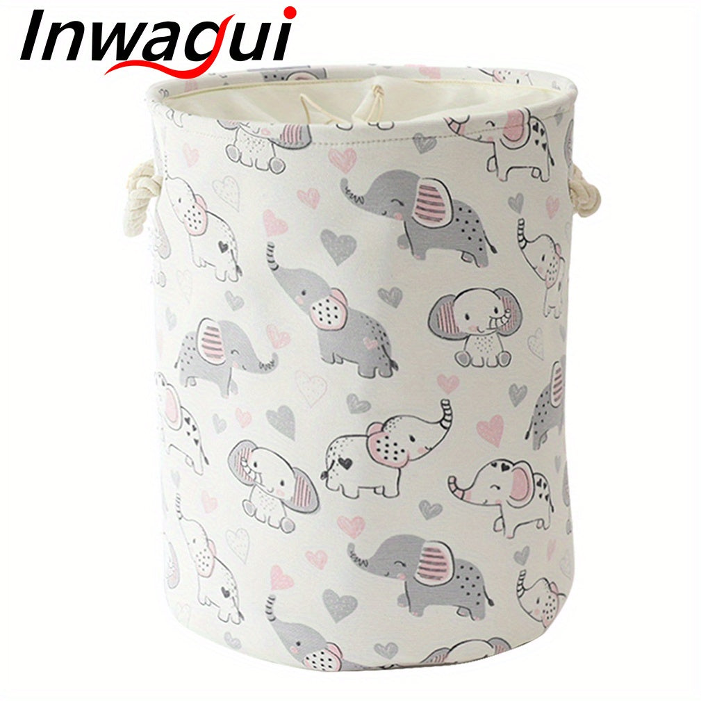 Large Foldable Laundry Hamper with Animal Design, Thick Fabric, Drawstring Lid