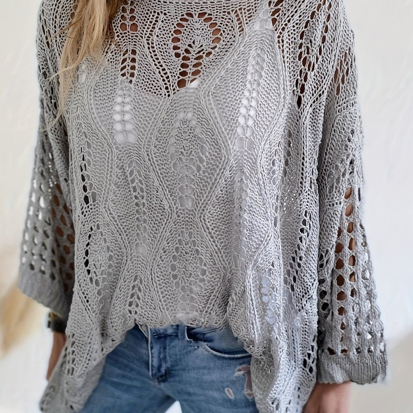 Plus Size Women Knit Cover Up Sweater Casual Batwing Sleeve Top