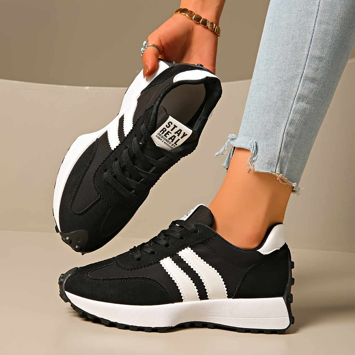 Women'S Retro Chunky Platform Sneakers Synthetic Cover Flannel Upper Brown Fabric Insole
