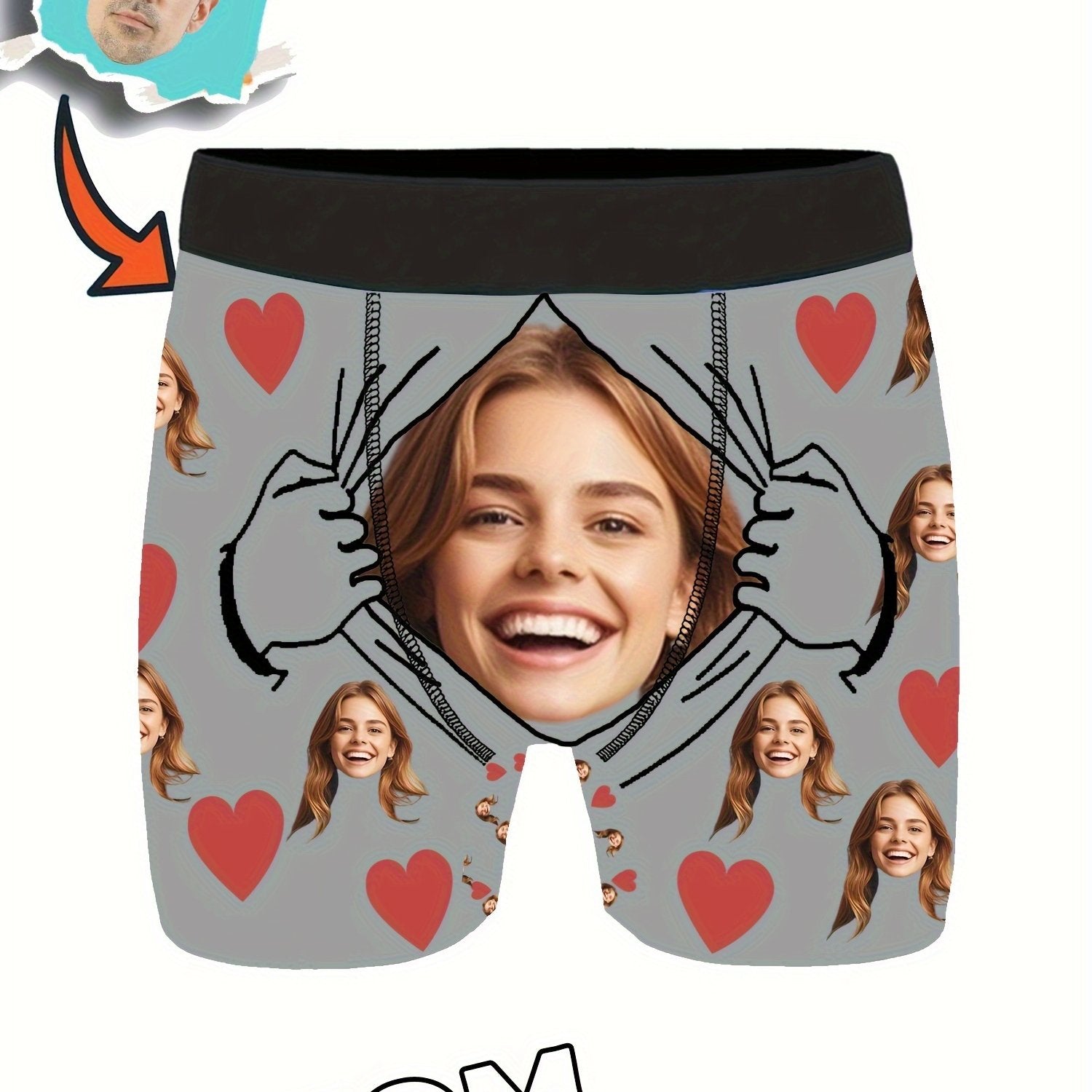 Boxers cortos personalizados de poliéster con patrón de retrato y foto personalizada para papá, esposo, novio