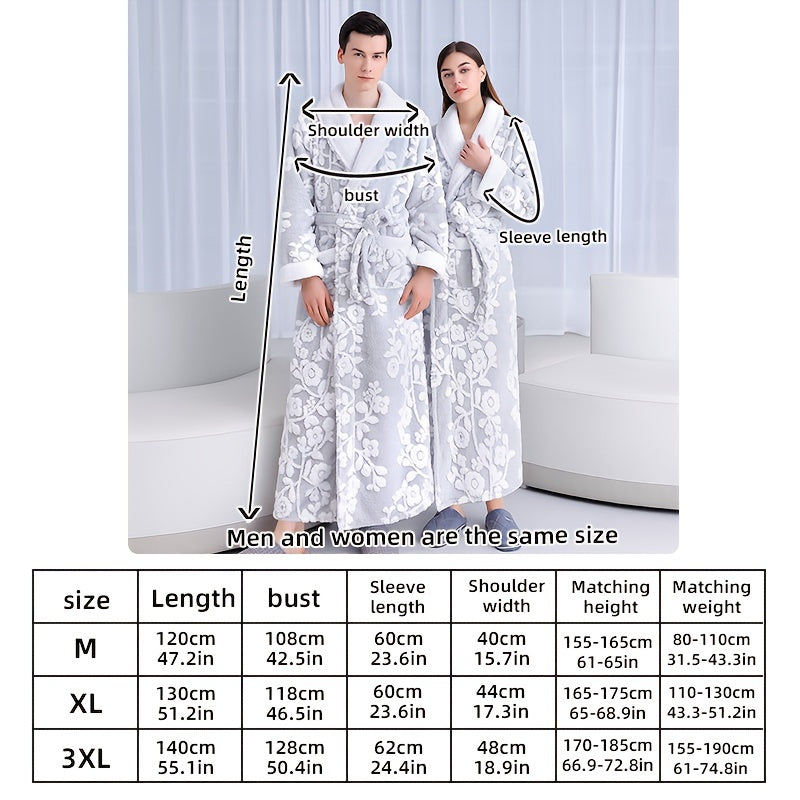 Unisex Thickened Long Bathrobe with Flower Pattern for Home and Bathroom Use