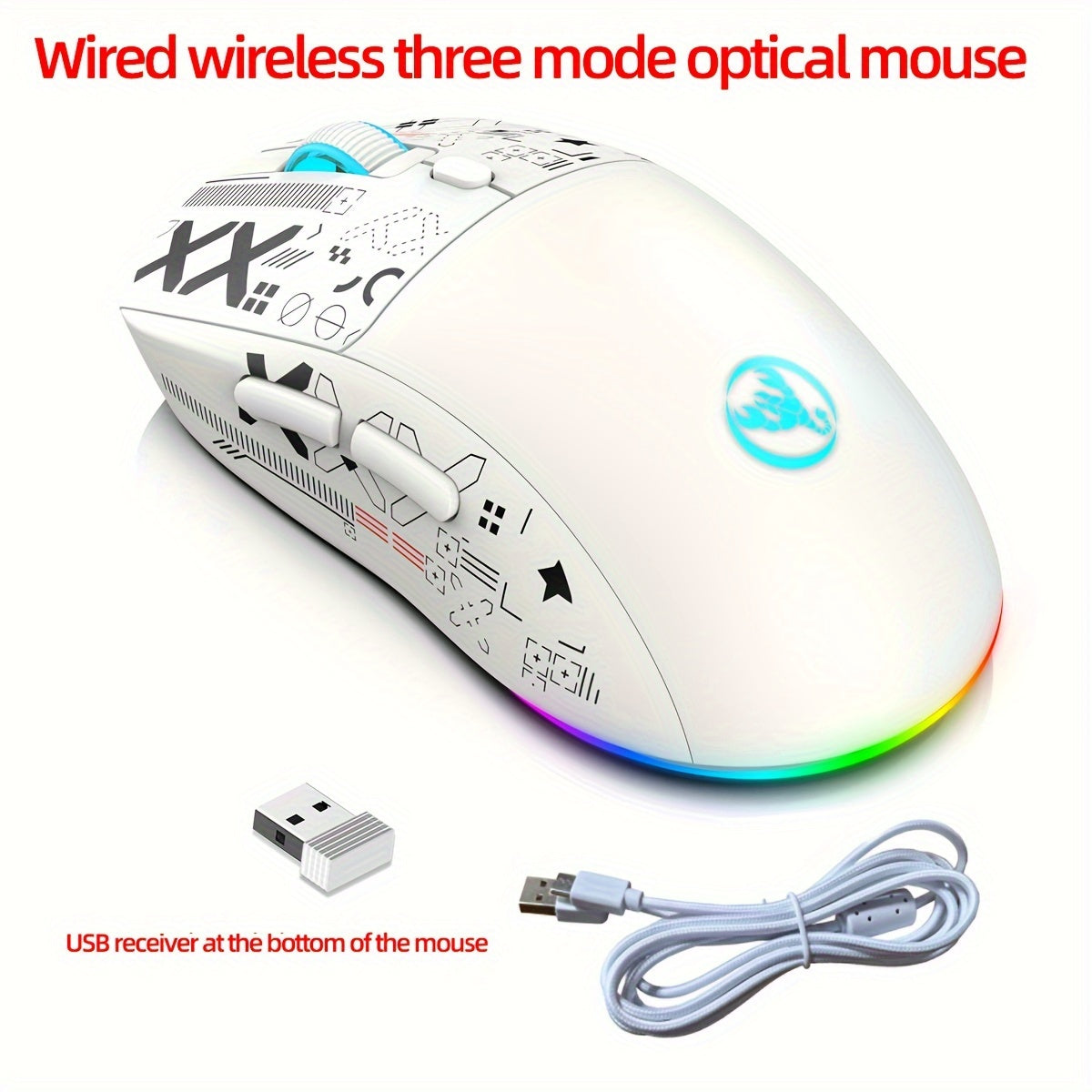 Wireless Gaming Mouse RGB Lighting USB-C 3 DPI Settings Right-Handed Plug and Play