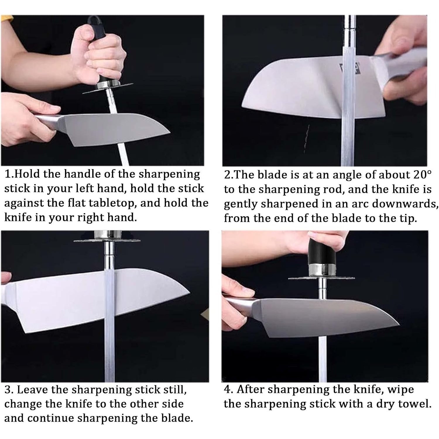 Kuchli oshxona, restoran va mehmonxonalarda professional pichoqni silliqlash uchun olmos qoplangan honing po'lat. Bardoshli dizayn, tezki qirralarni tiklash va yopishmaydigan tutqich bilan.