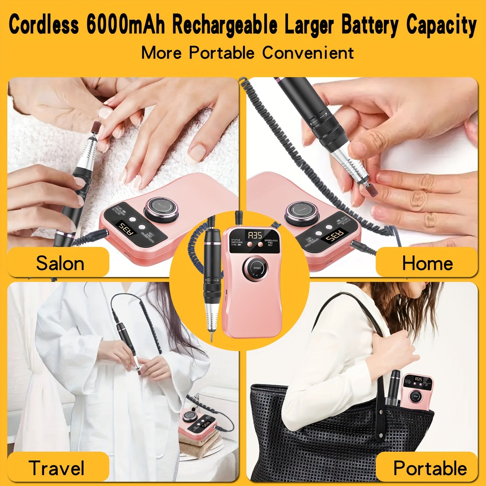 Electric Nail Drill Machine for Acrylic Nails Portable Cordless 35000 RPM Manicure Pedicure Kit