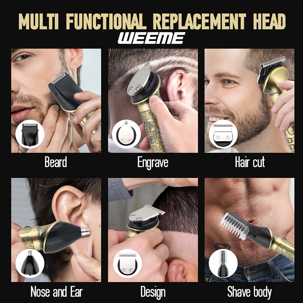 Мужской набор для ухода 6-в-1: триммер для бороды, электробритва, машинка для стрижки волос, триммер для усов, триммер для носа