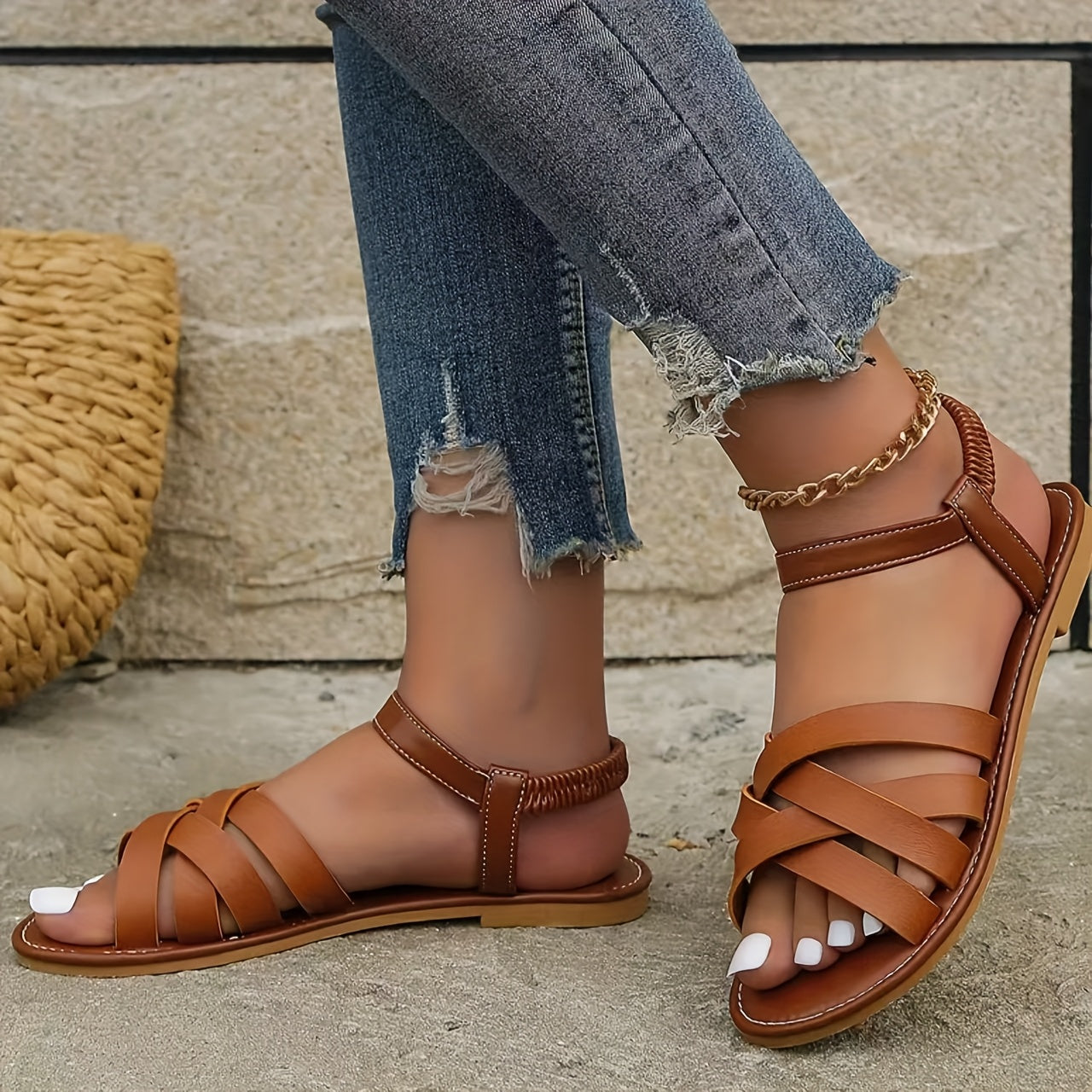 Women's Open-Toe Flat Sandals Casual French Retro Soft Sole