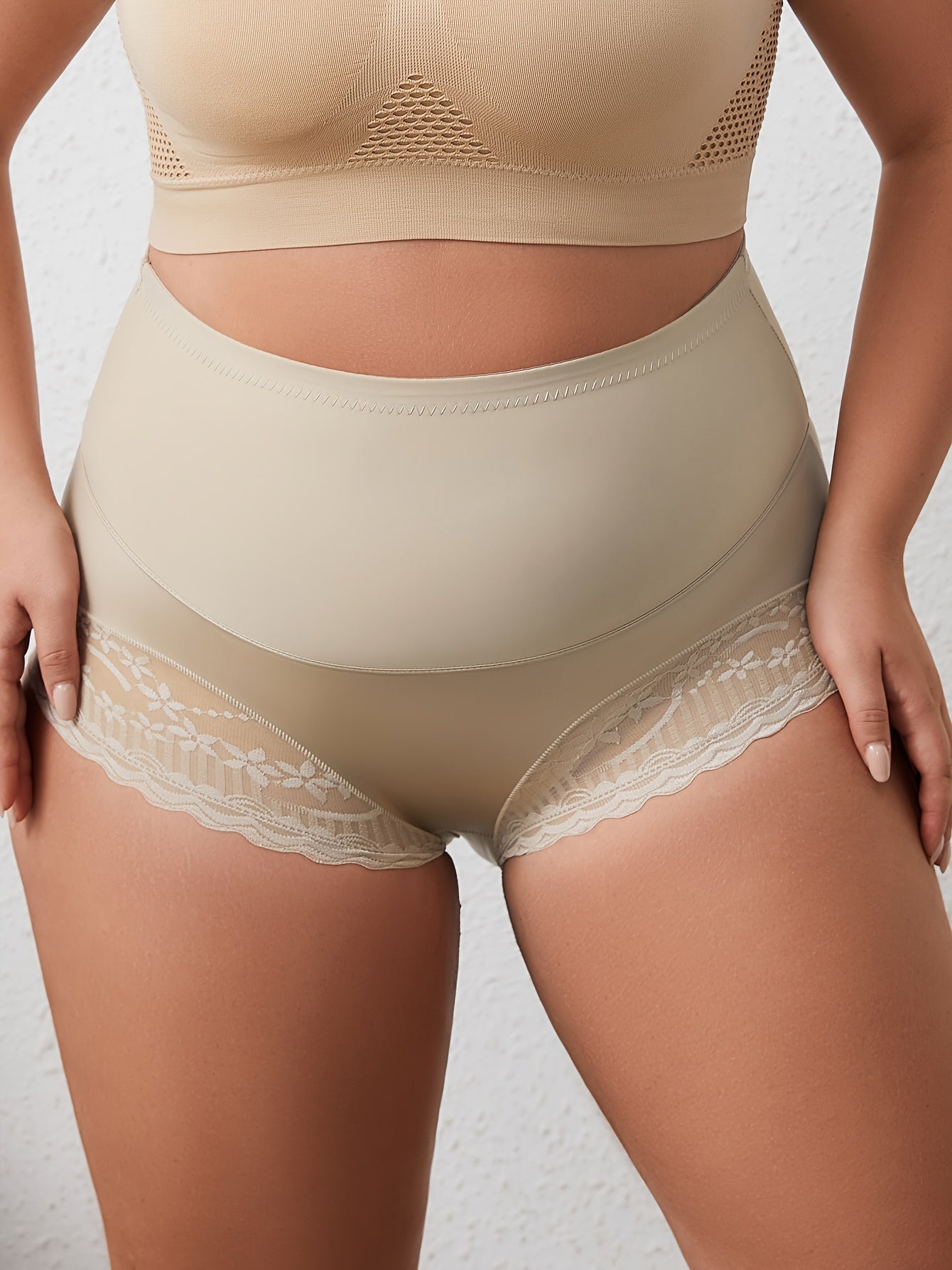 Plus Size High Waist Tummy Control Panties 2-Pack Breathable Lace Underwear