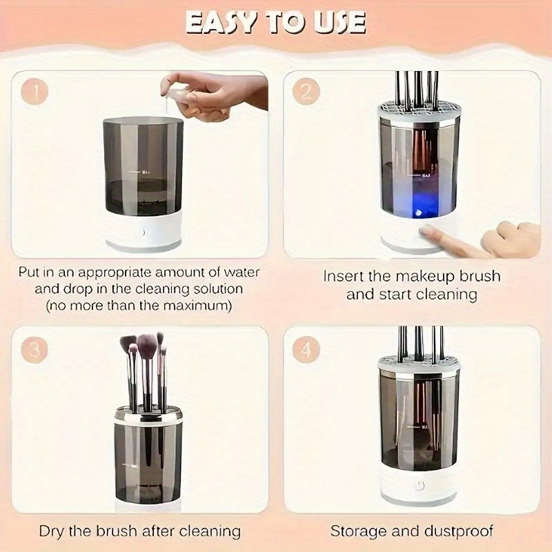 USB-Powered Makeup Brush Cleaner and Storage Box Automatic Wash Dry System with Transparent Lid