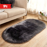 Oval Faux Sheepskin Rug Plush Shaggy Carpet Machine Washable Bedroom Living Room