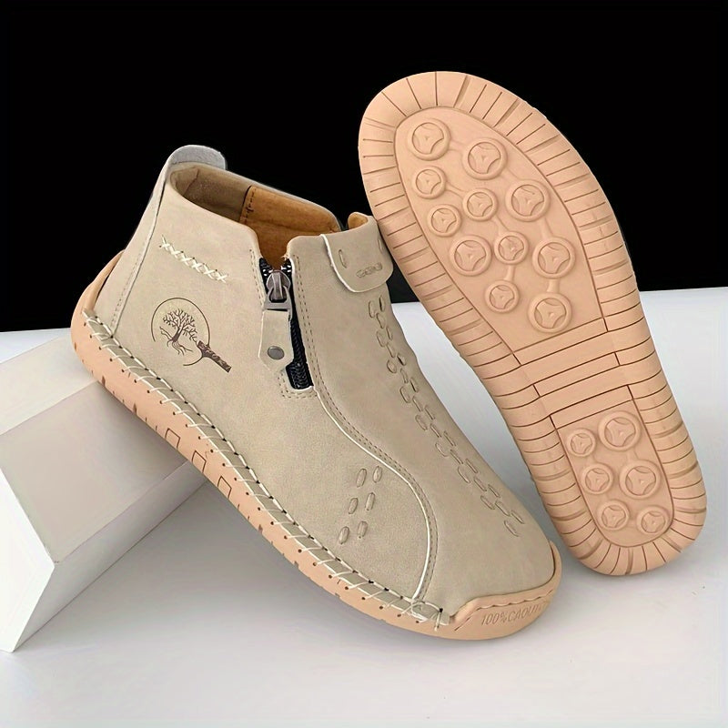 Women Ankle Boots Casual Solid Color Zipper Flat Heel All-Season