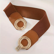 Женский широкий эластичный пояс с двойной спиральной пряжкой-кольцом для платьев и пальто